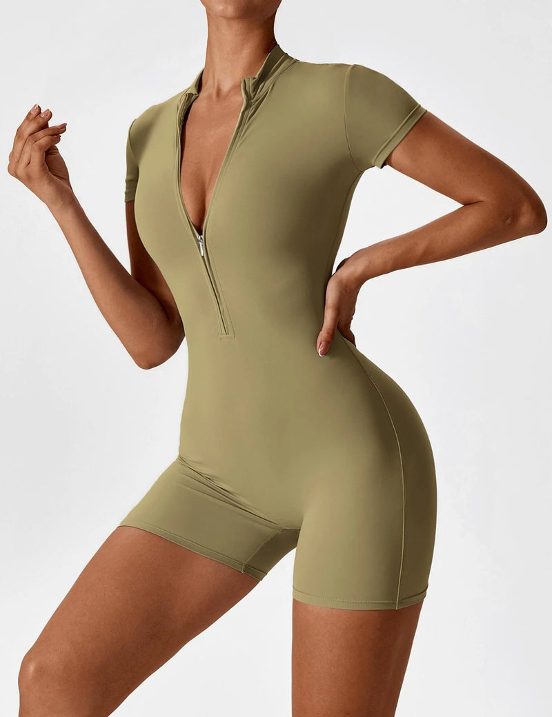 Fitness Waffle Zipper Jumpsuit