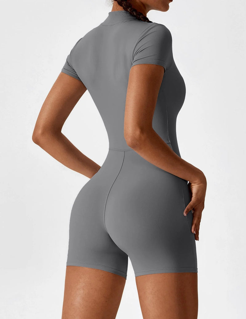 Fitness Waffle Zipper Jumpsuit
