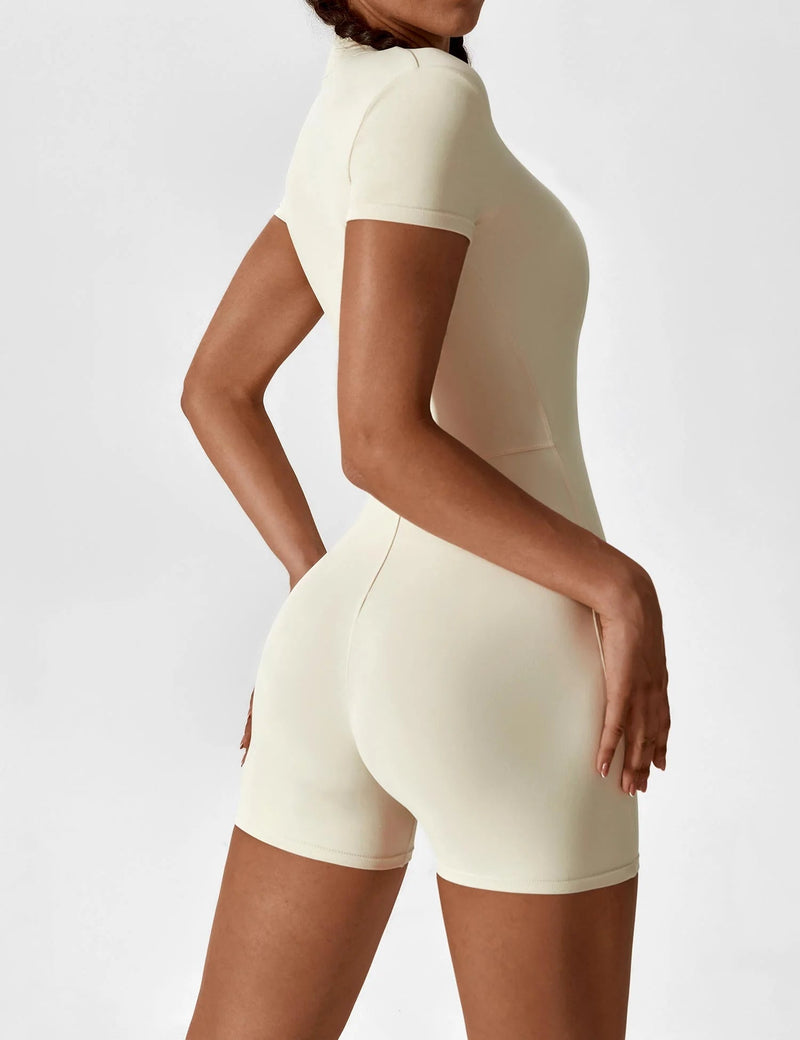 Fitness Waffle Zipper Jumpsuit