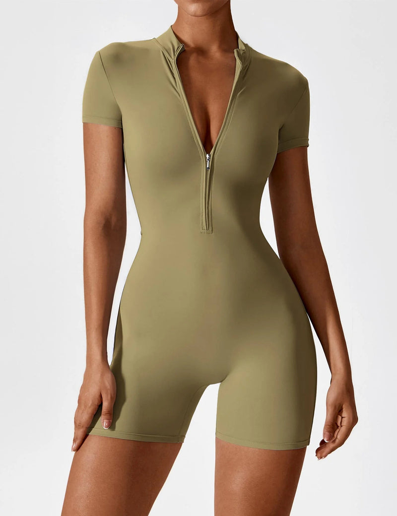 Fitness Waffle Zipper Jumpsuit