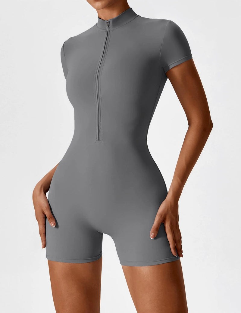 Fitness Waffle Zipper Jumpsuit