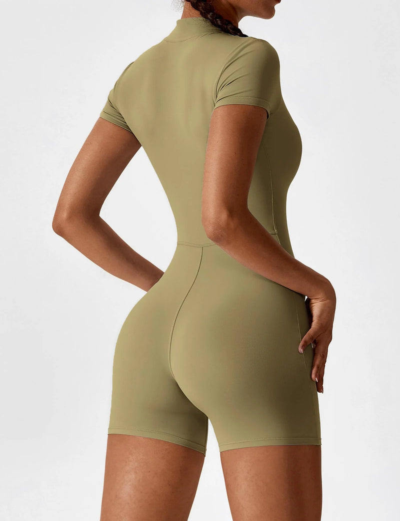 Fitness Waffle Zipper Jumpsuit