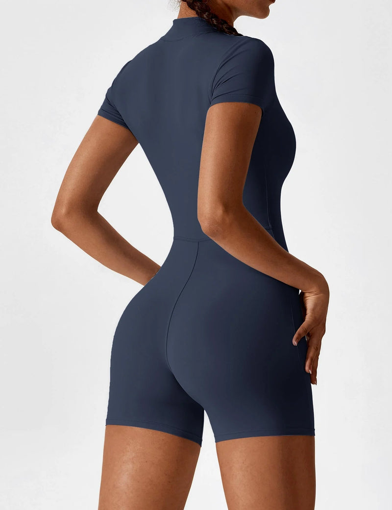 Fitness Waffle Zipper Jumpsuit
